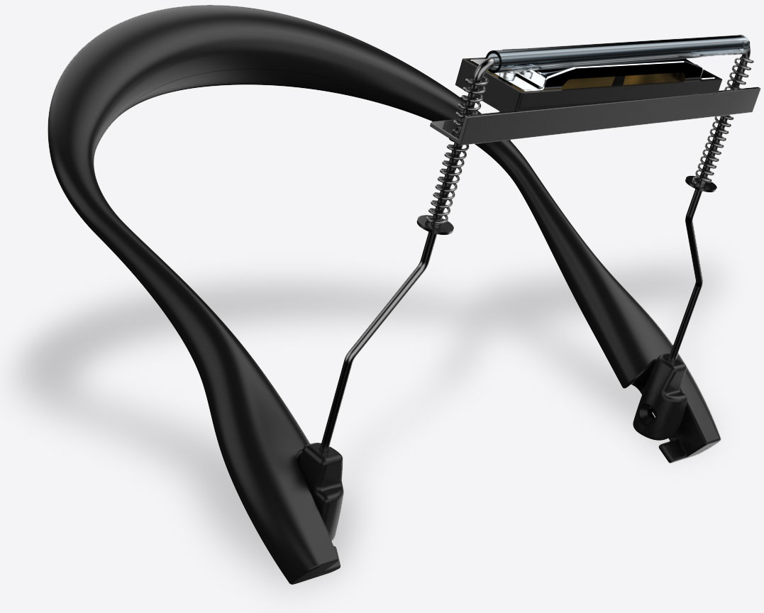 HarMotion motorized hands-free harmonica holder with a harmonica mounted