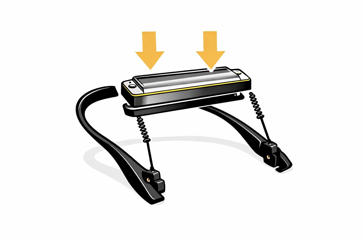 Placing a harmonica into the HarMotion holder